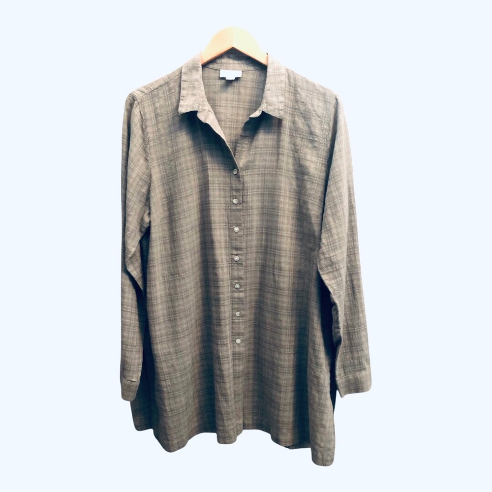 J Jill Gray Plaid Button-Up Shirt Size L Long Sleeves